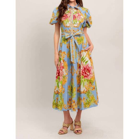FLYING TOMATO Dresses & Skirts - NEW FLYING TOMATO versailles garden midi dress in light blue multi